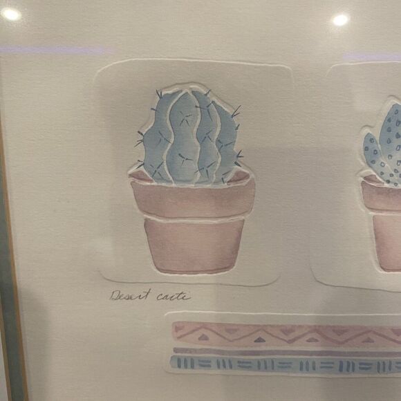 80’s Brooke Morrison framed Art Desert Cacti Watercolor signed painting Embossed - Picture 5 of 12